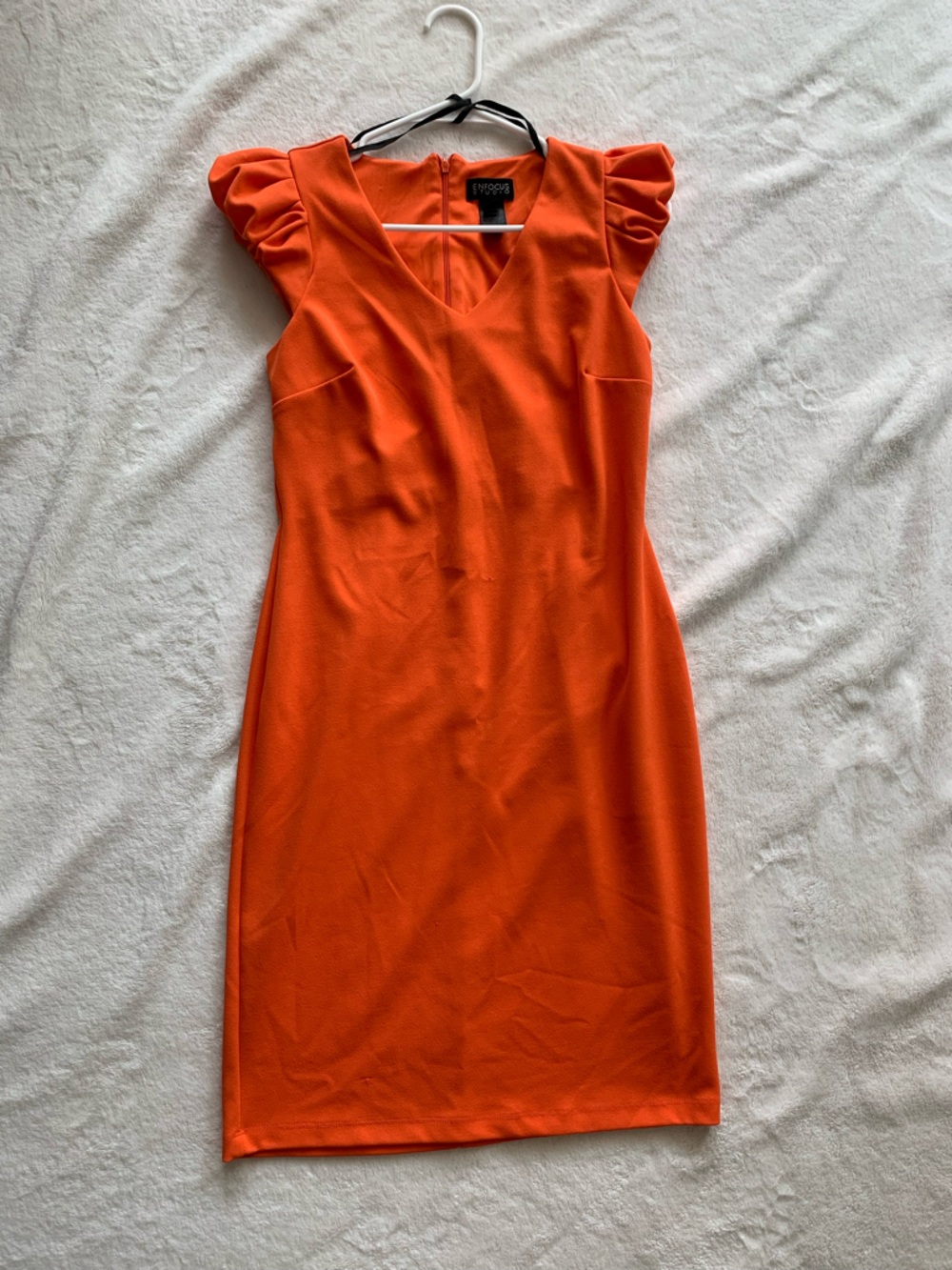 Bright Orange Midi Dress with Puff Sleeves